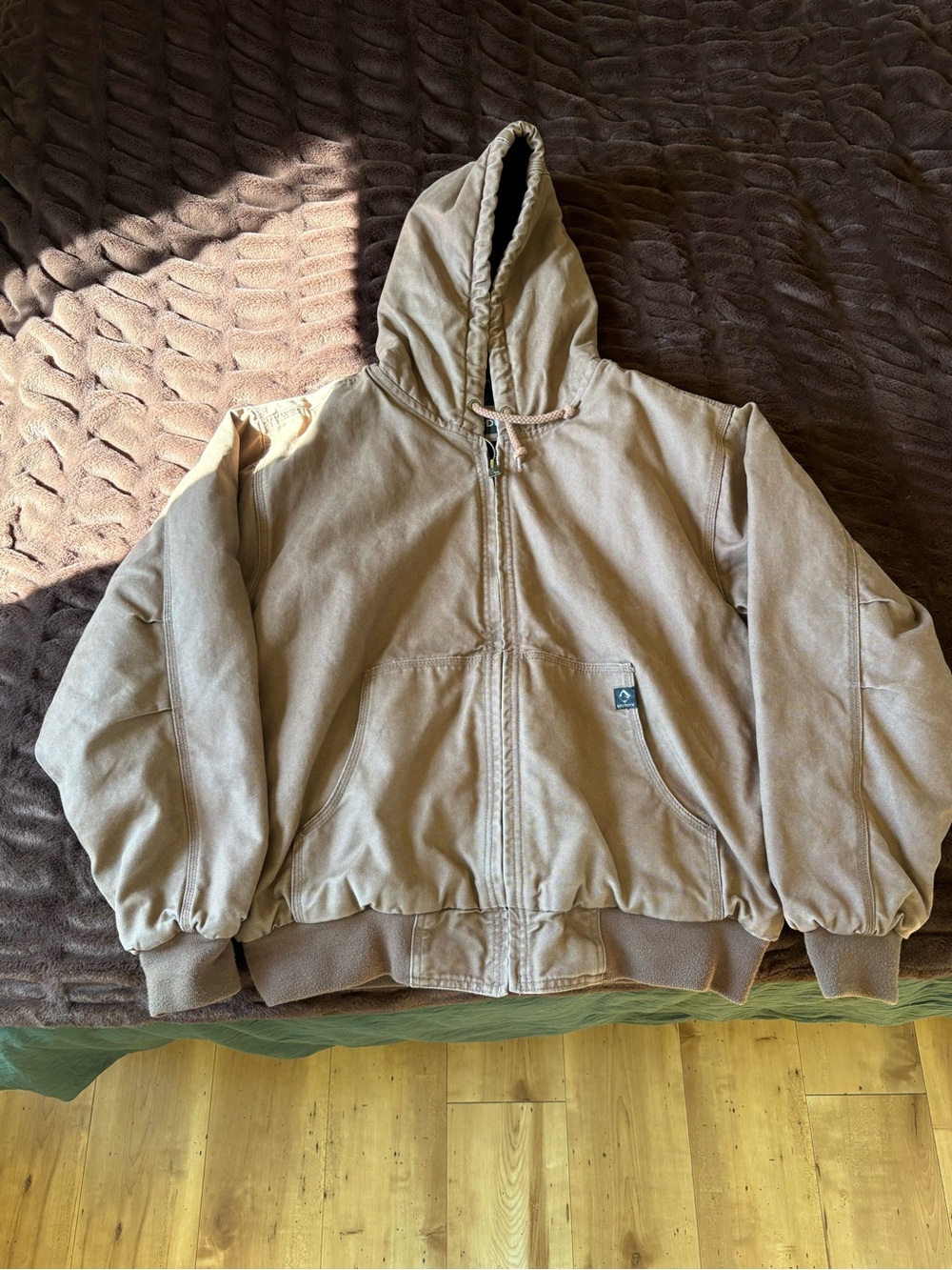 Canvas Hooded Work Jacket in Light Brown